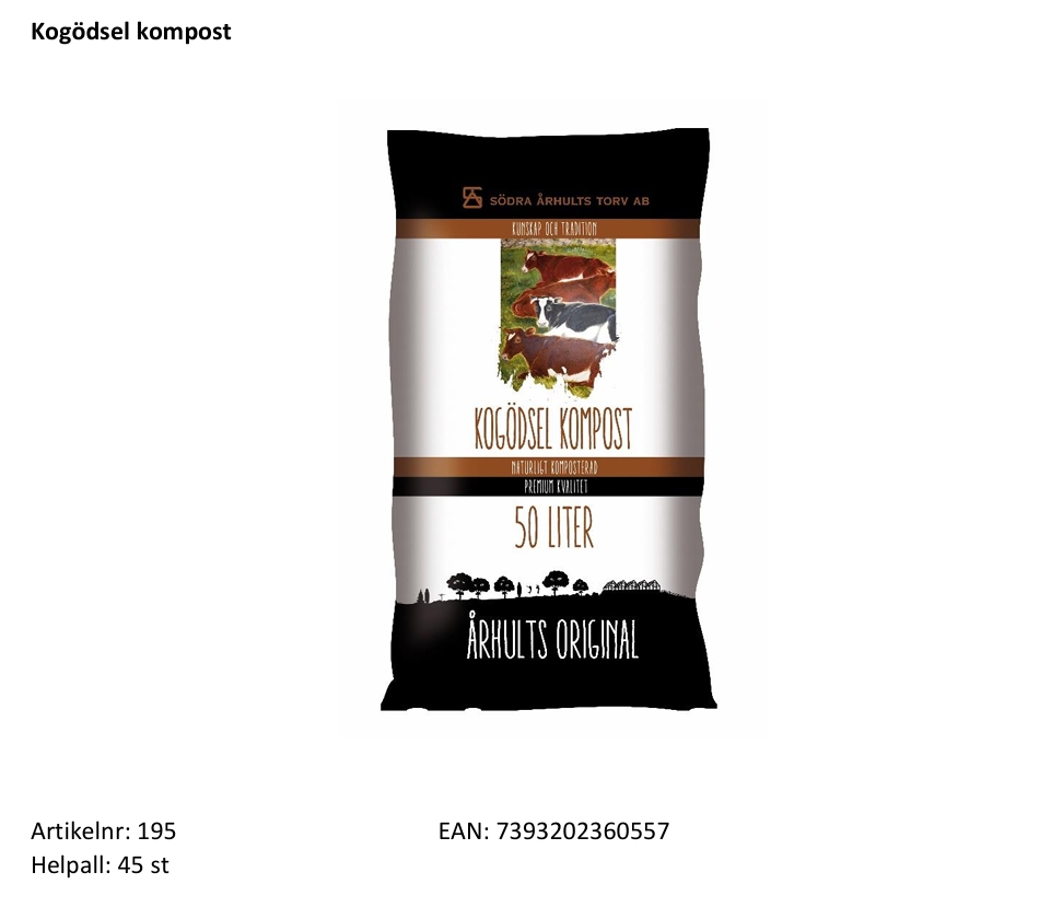 Standardkollektion:  Kogödsel kompost  50 Liter  Helpall: 45 st - 2