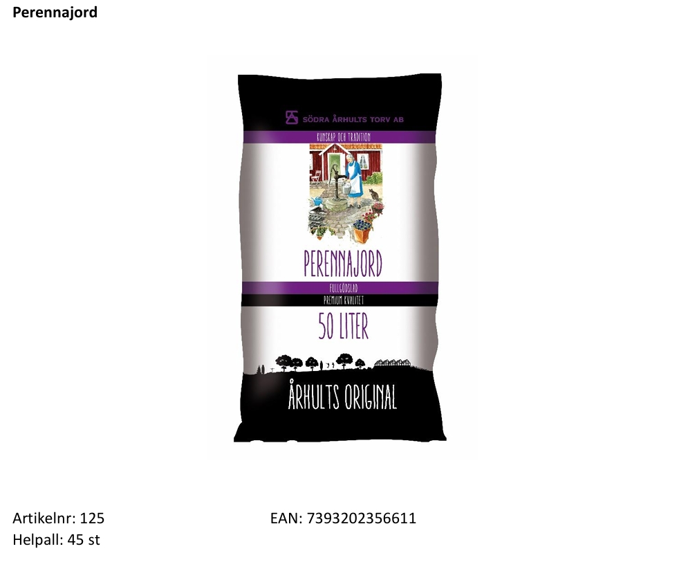 Standardkollektion:  Perennajord  50 Liter   Helpall: 45 st - 2