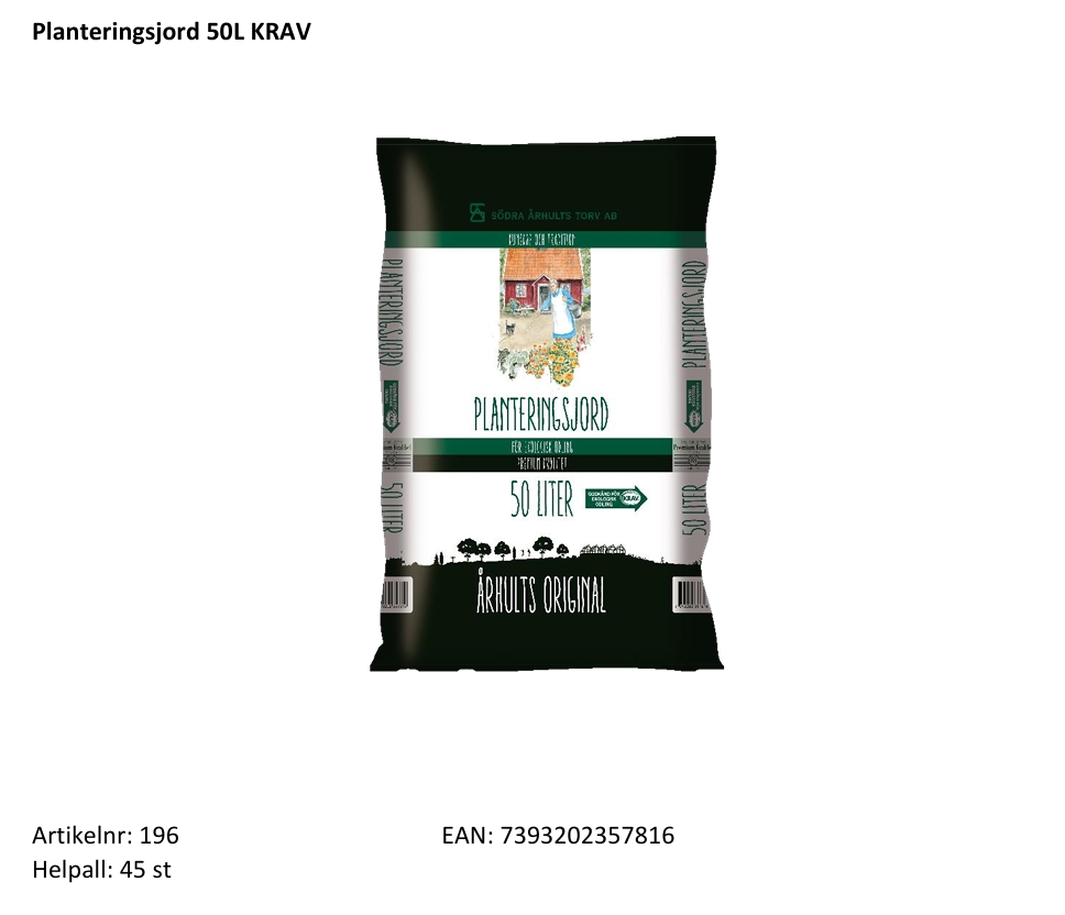 Standardkollektion:  Planteringsjord 50L KRAV  50 Liter   Helpall: 45 st - 2