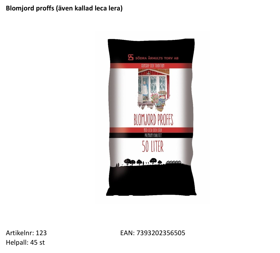 Standardkollektion:  Blomjord proffs (även kallad leca lera)  50 Liter   Helpall: 45 st - 2