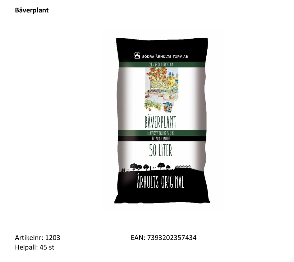 Standardkollektion:  Bäverplant   50 Liter   Helpall: 45 st - 2