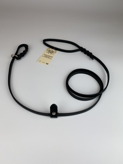 Alac Retriver/utställningskoppel Läder Svart Ring+stopp 10mmx180cm