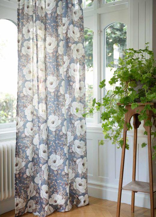 1 par Gardinlängder ljusblå vita blomster shabby chic lantlig stil - 3