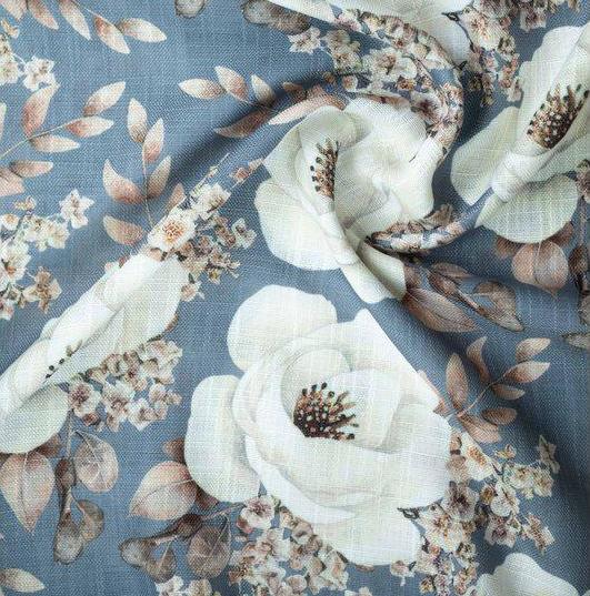 1 par Gardinlängder ljusblå vita blomster shabby chic lantlig stil - 2