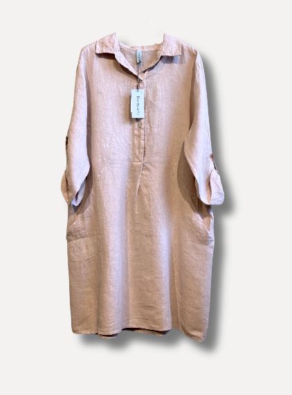 Reunion Linneklänning Maria Beige/rosa