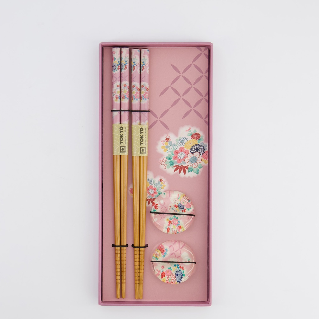 JAPANSKA ÄTPINNAR MED PINNSTÖD-Pink Flower - 2