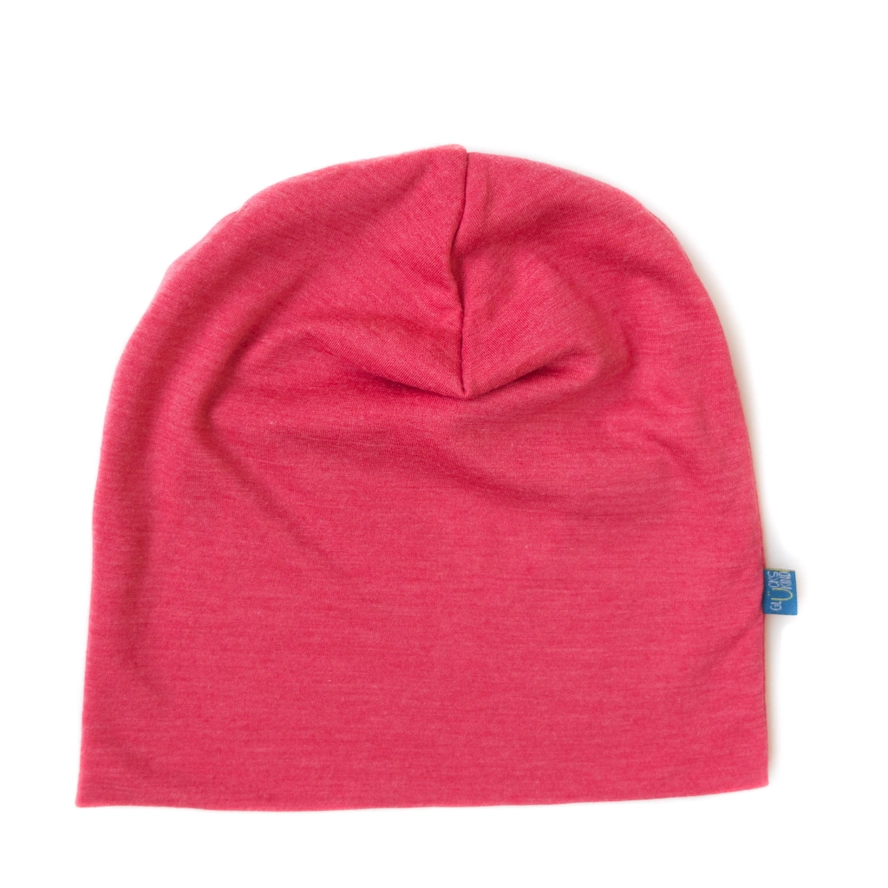 Beanie i ekologisk ullsilke från Glückskind  - hallon