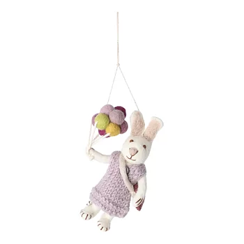 Easter decoration - White Bunny Girl with Lavender Dress and Balloons