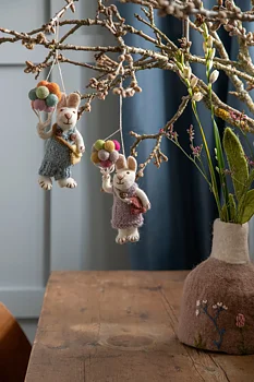 Easter decoration - White Bunny Girl with Lavender Dress and Balloons