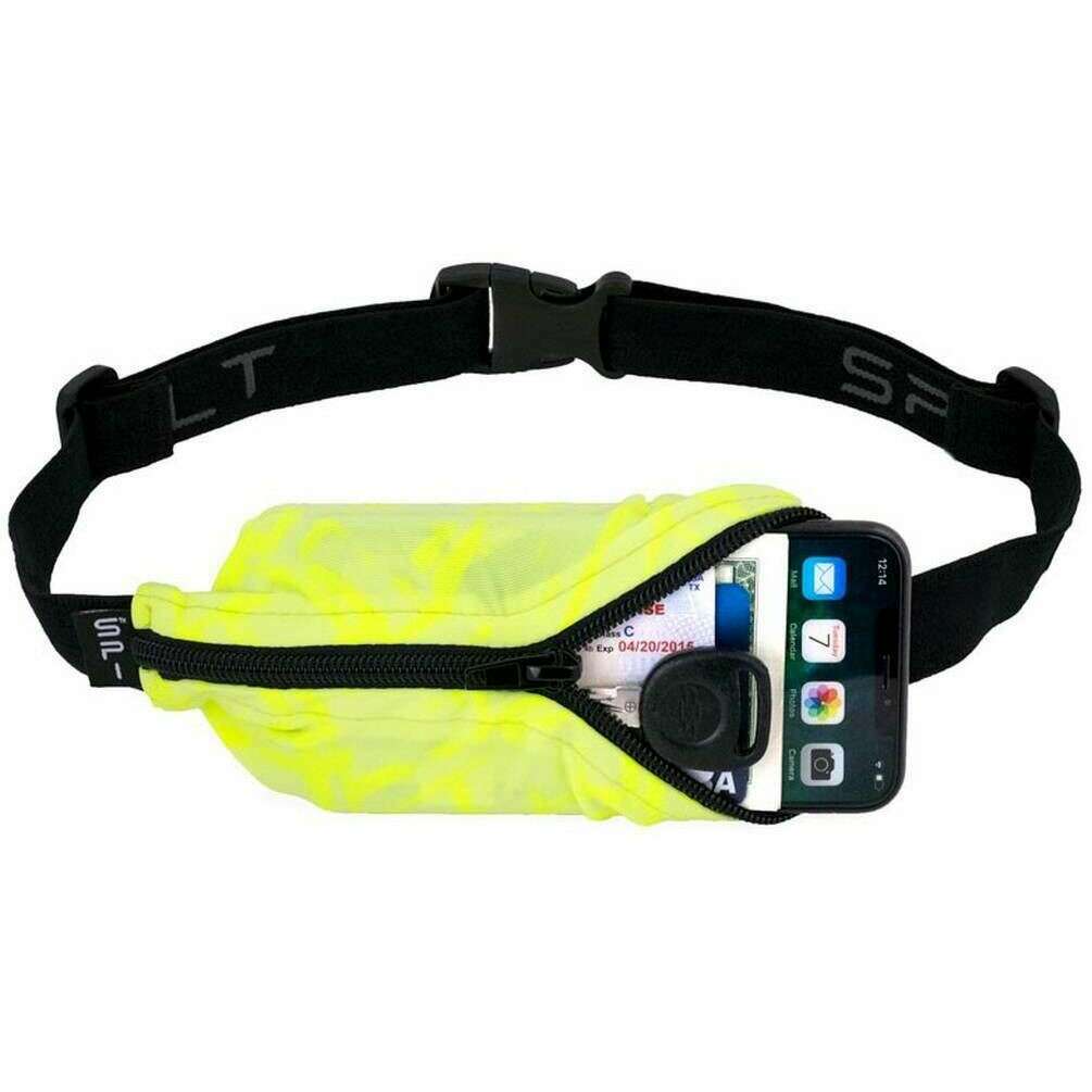 Running belt: SpiBelt large pocket - Reflex yellow Fabric/Black Zipper/Black Logo Band