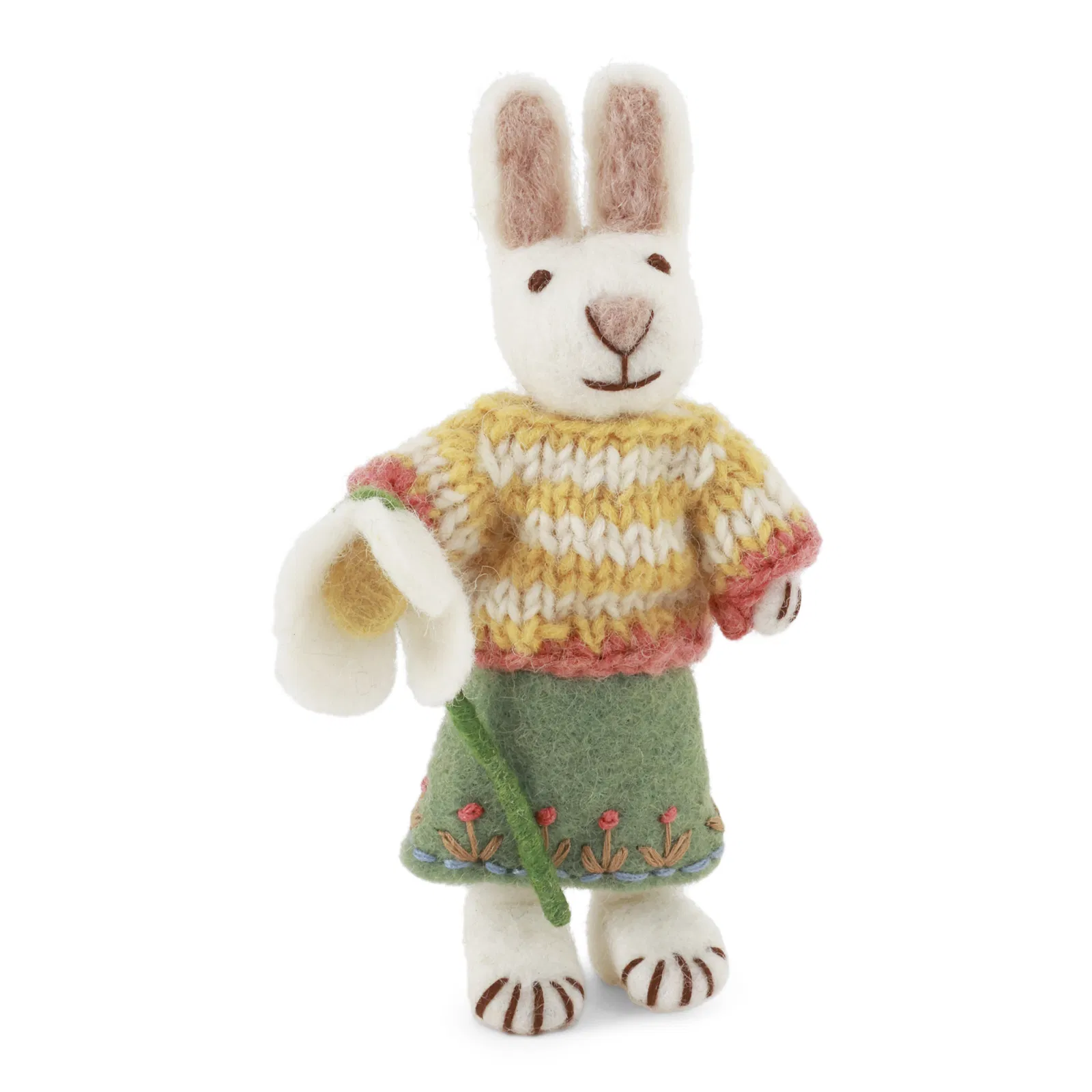 Easter decoration - Small White Girly Bunny with Skirt & Snowdrop