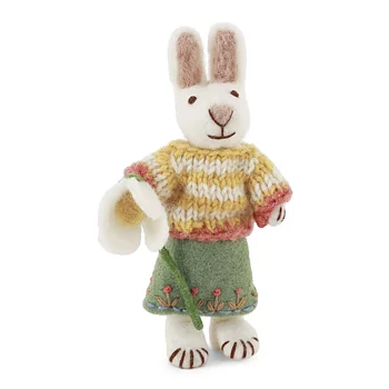 Easter decoration - Small White Girly Bunny with Skirt & Snowdrop