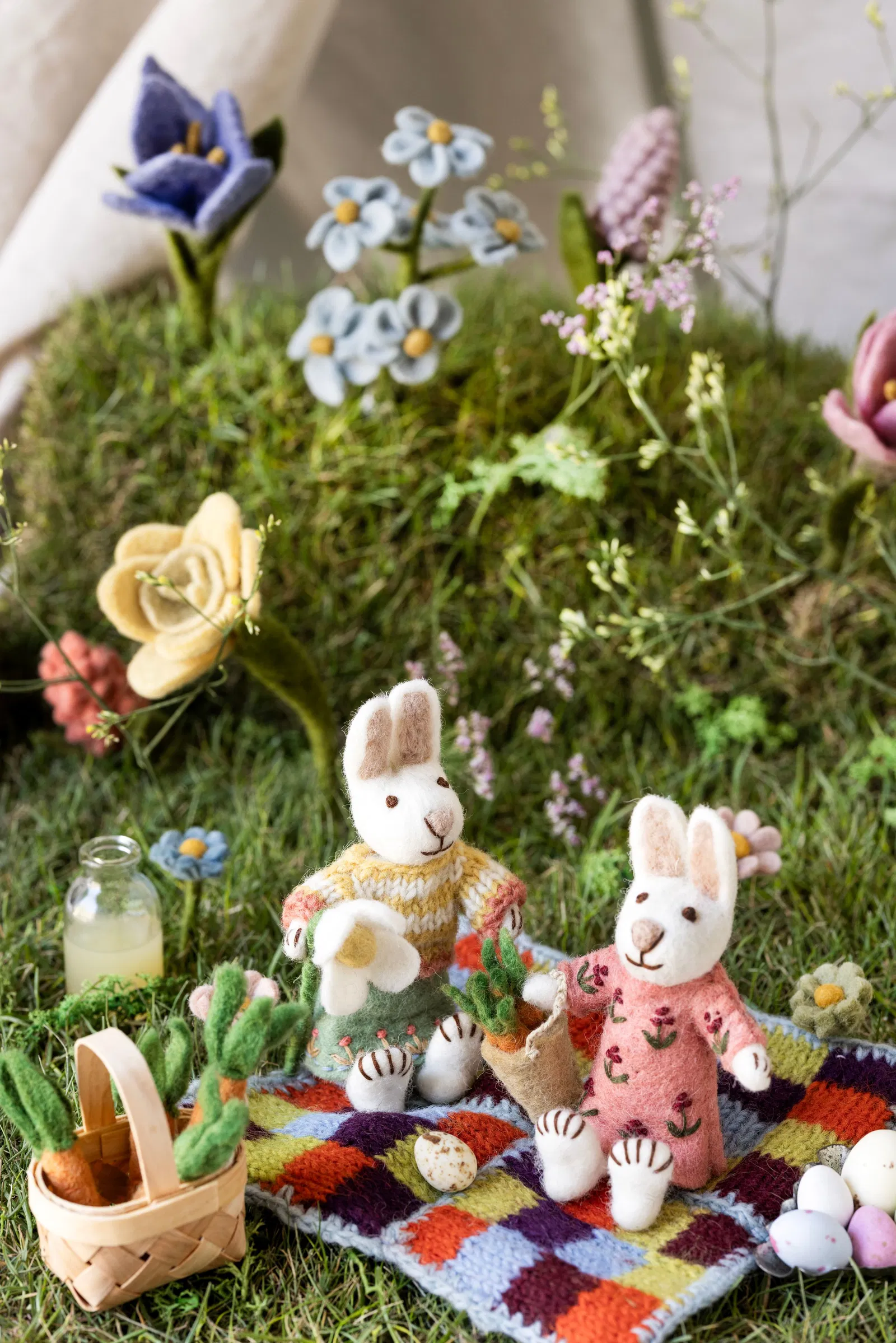 Easter decoration - Small White Girly Bunny with Skirt & Snowdrop - 2