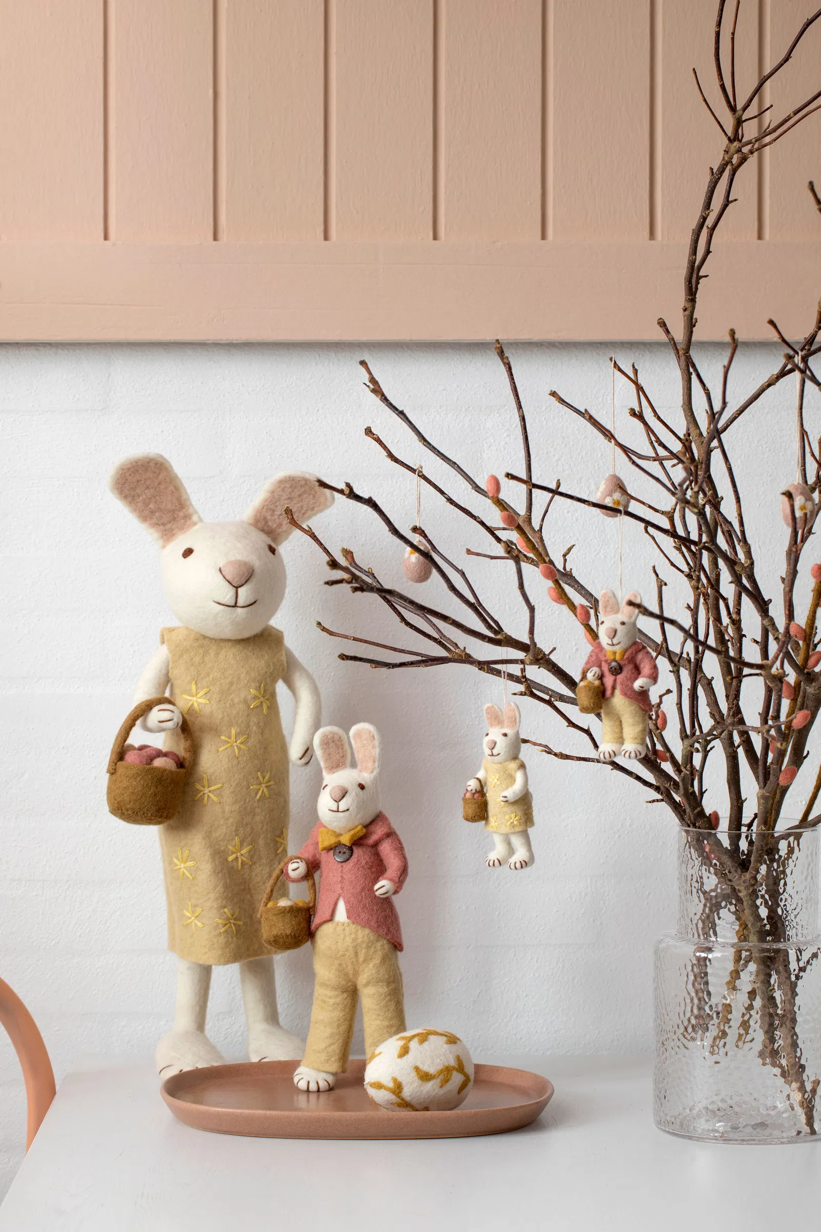 Easter decoration - Small White Girly Bunny with Yellow Dress & Egg Basket - 2