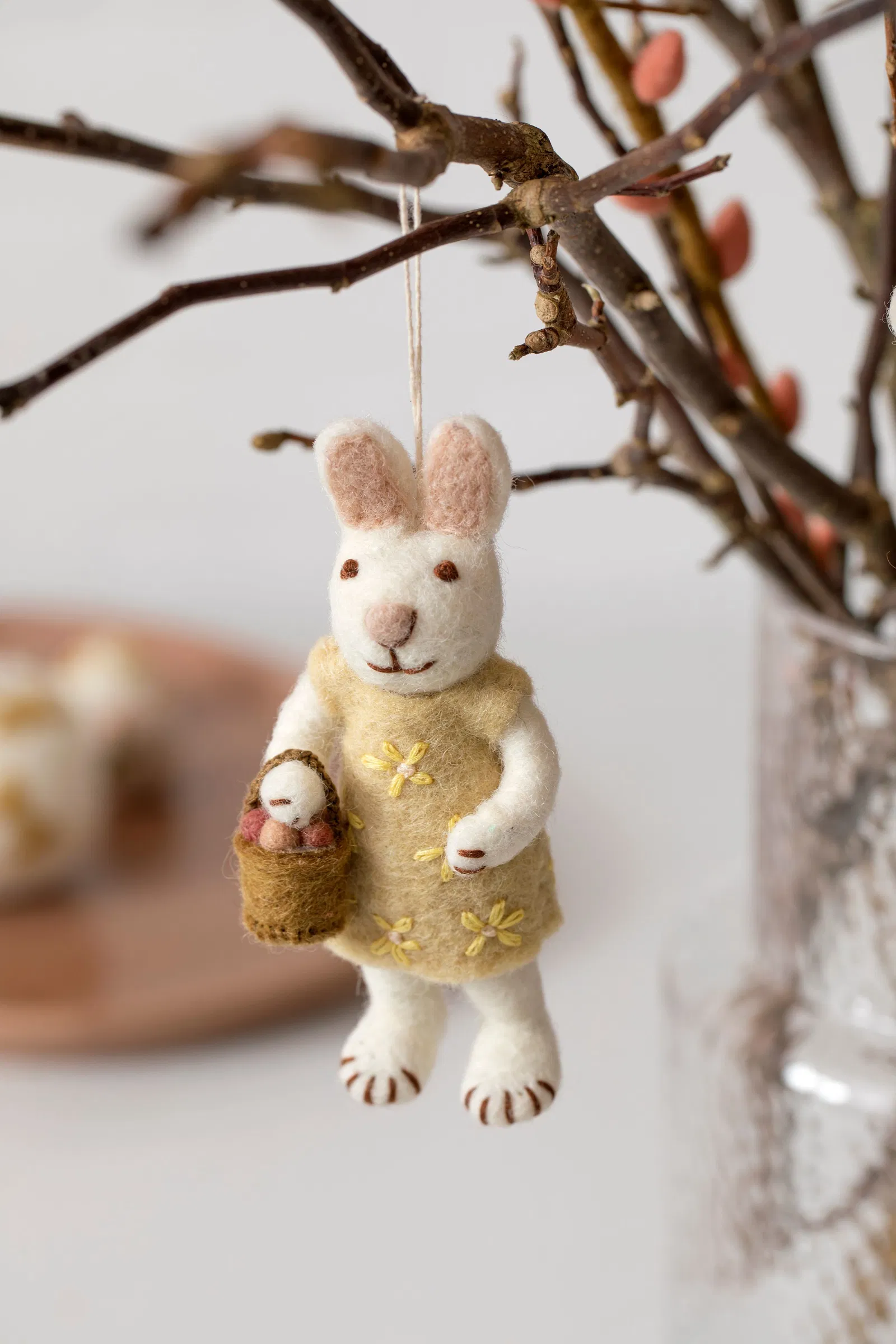 Easter decoration - Small White Girly Bunny with Yellow Dress & Egg Basket - 3