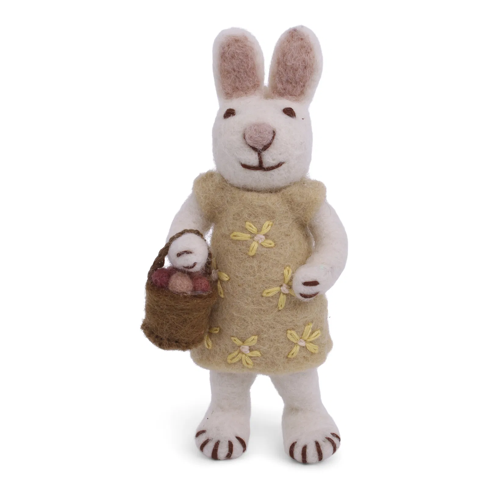 Easter decoration - Small White Girly Bunny with Yellow Dress & Egg Basket