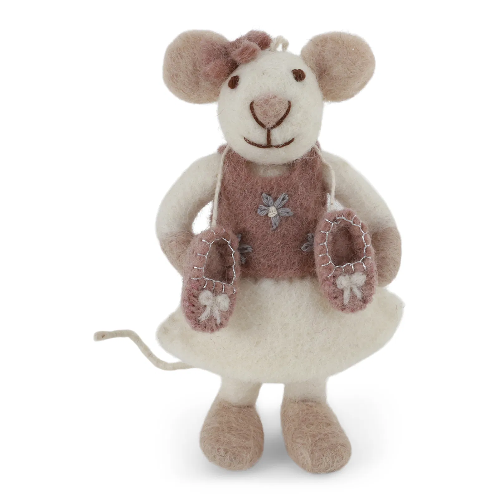Decoration - Small White Ballerina Mouse with Ballerina Shoes & Bow