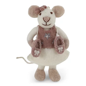 Decoration - Small White Ballerina Mouse with Ballerina Shoes & Bow