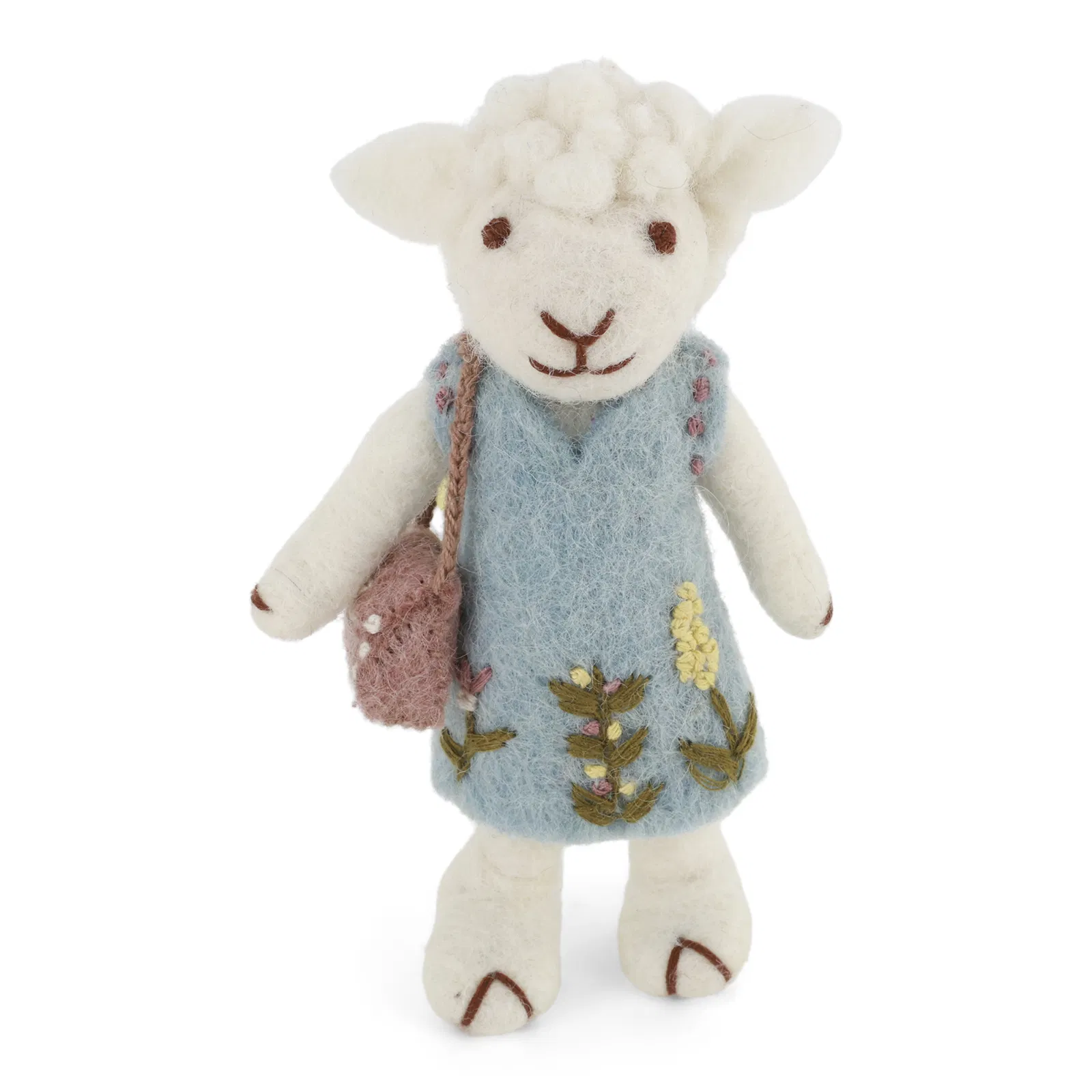 Easter decoration - Small White Girly Sheep with Light Blue Dress & Purse