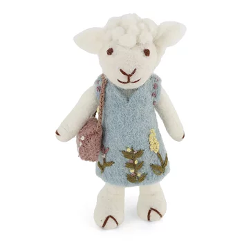 Easter decoration - Small White Girly Sheep with Light Blue Dress & Purse