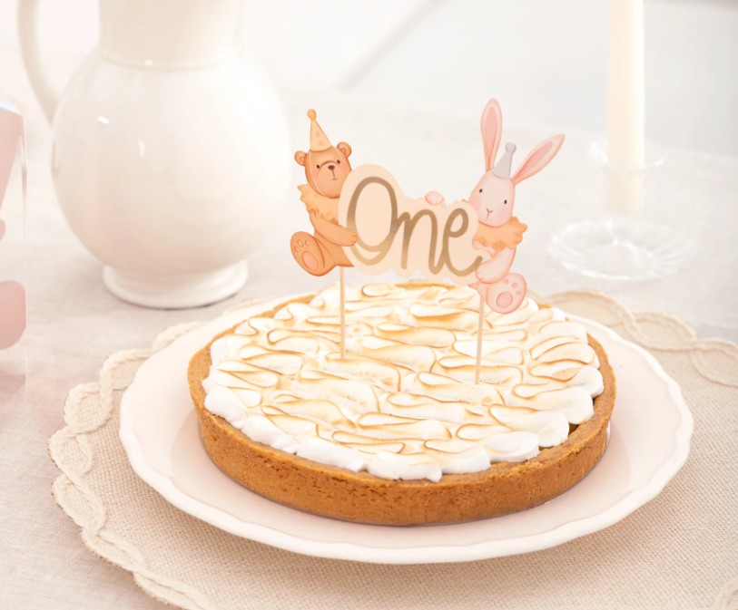 Cake topper "One" - Nallebjörn & Kanin