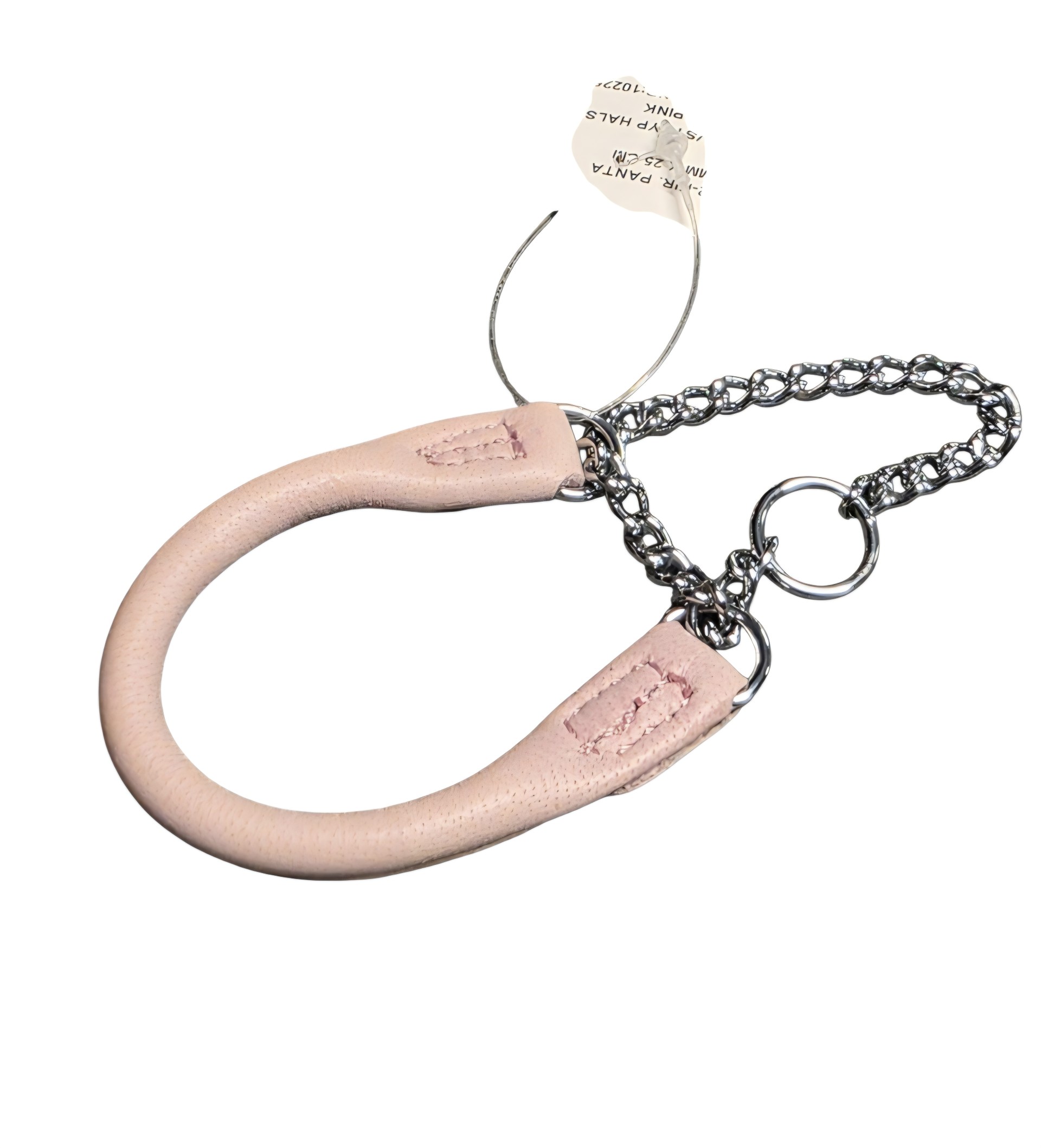 Rundsytt halsband i skinn halvstryp 25 cm pink
