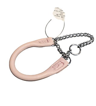 Rundsytt halsband i skinn halvstryp 25 cm pink