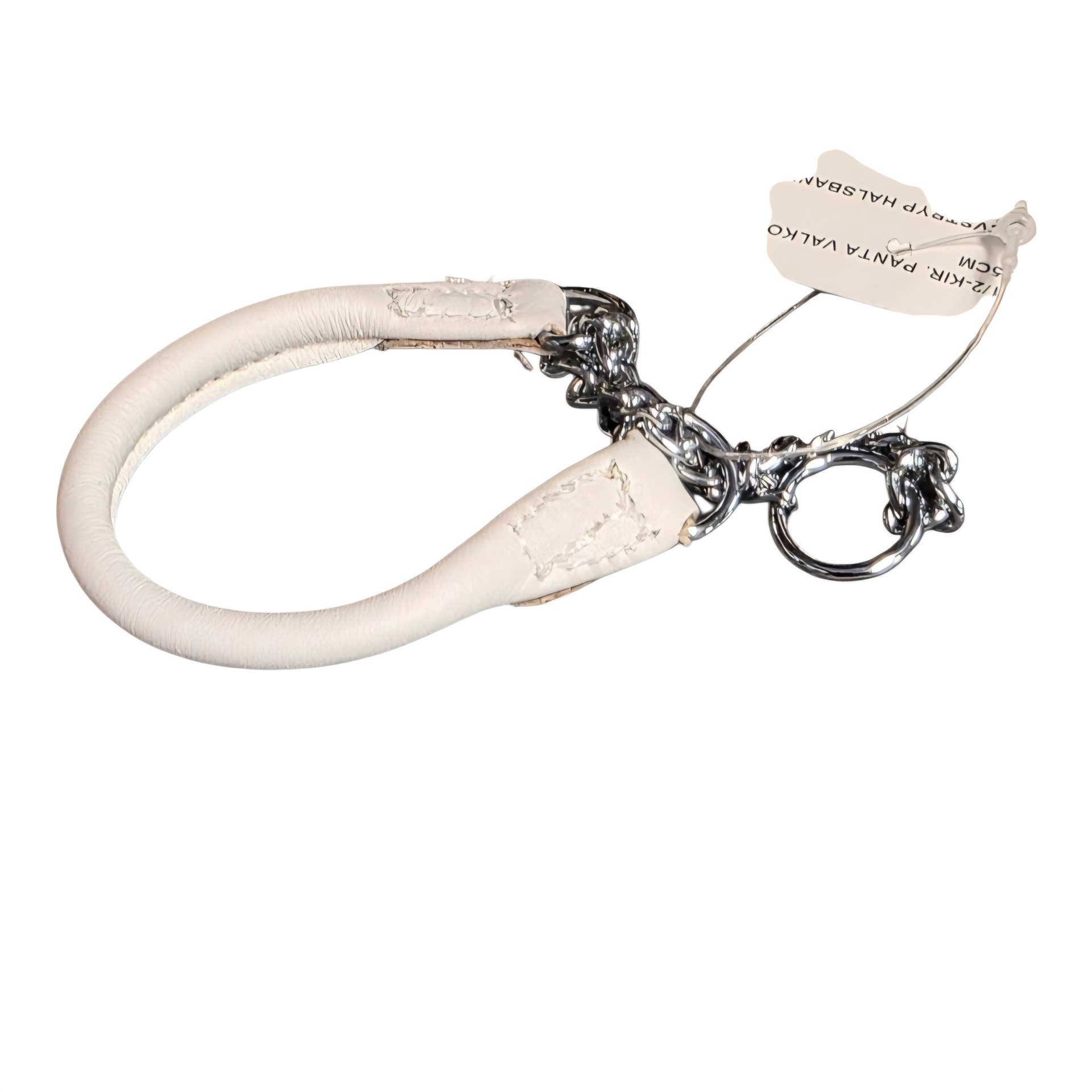 Rundsytt halsband i skinn halvstryp vit