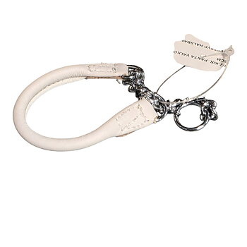 Rundsytt halsband i skinn halvstryp vit