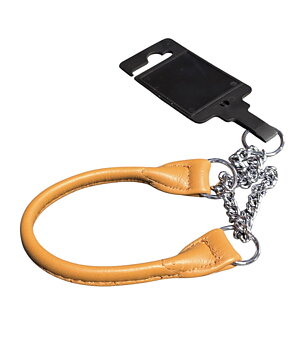 Rundsytt halsband i skinn halvstryp natur