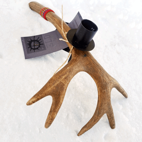 Ljusstake Renhorn Tagg 1 ljus, Smide Vävt band, Jokkmokk design