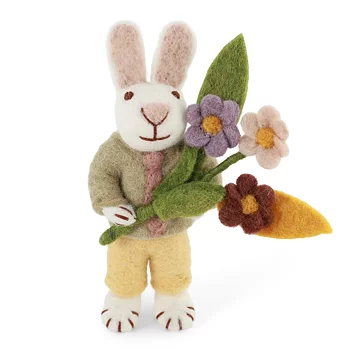 Easter decoration - Small White Boy Bunny with Tie & Flowers