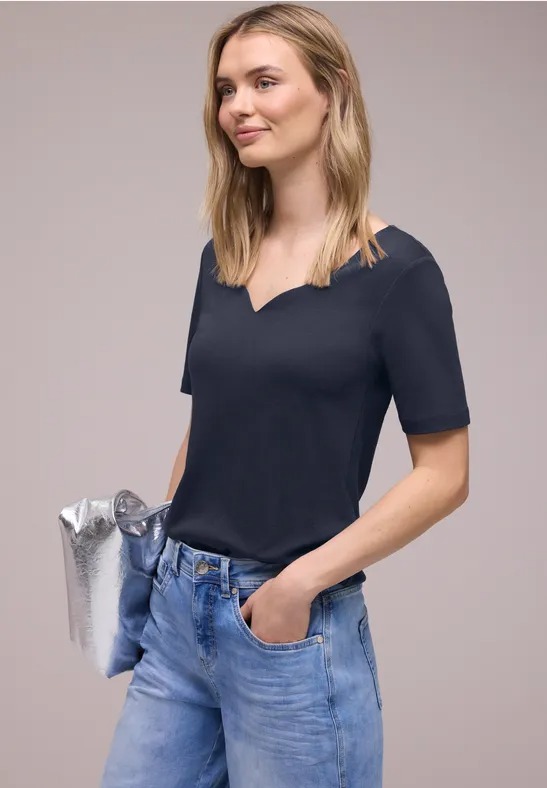 QR Shirt W Heart Neckline - Shadowed Navy - Street One