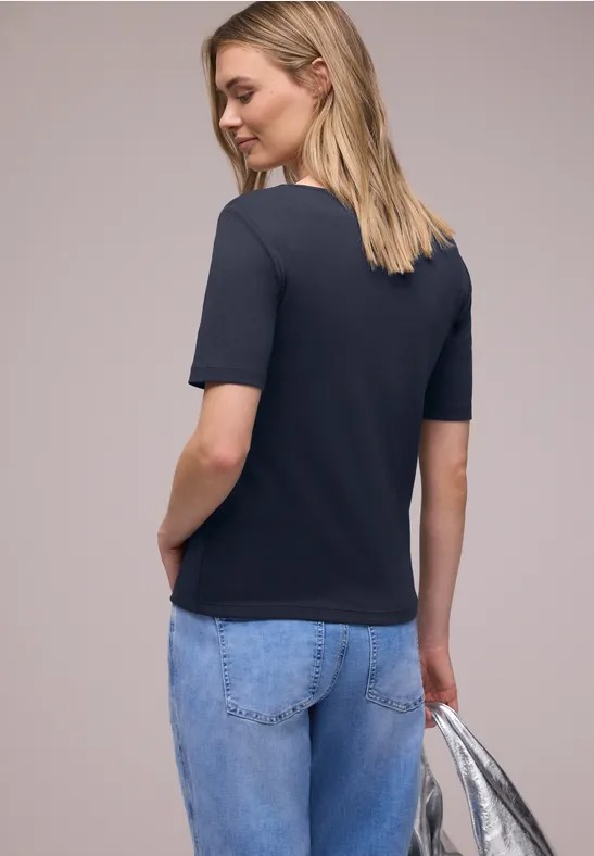 QR Shirt W Heart Neckline - Shadowed Navy - Street One - 4