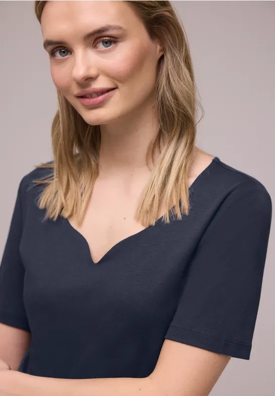 QR Shirt W Heart Neckline - Shadowed Navy - Street One