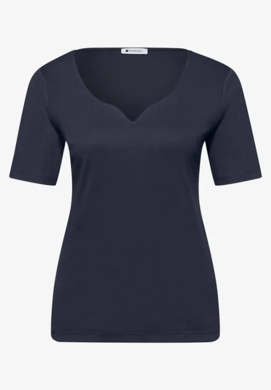 QR Shirt W Heart Neckline - Shadowed Navy - Street One - 5