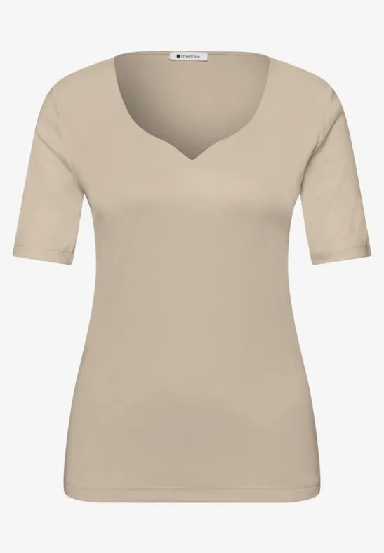 QR Shirt W Heart Neckline - Cotton Beige - Street One - 5
