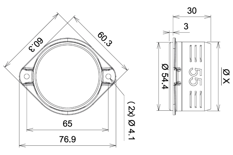 T7-Design - Luftutlopp / Anslutning i  Plast flänsad 45mm - 2