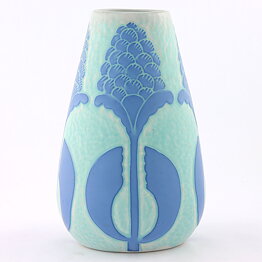 Josef Ekberg (1923) Blue Sgraffito Vase with Plants Decor 19 cm