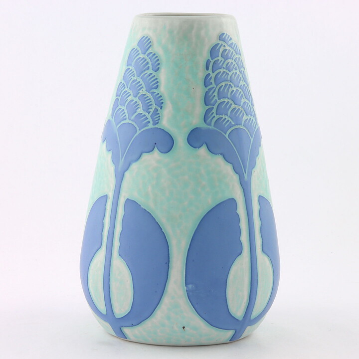 Josef Ekberg (1923) Blue Sgraffito Vase with Plants Decor 19 cm