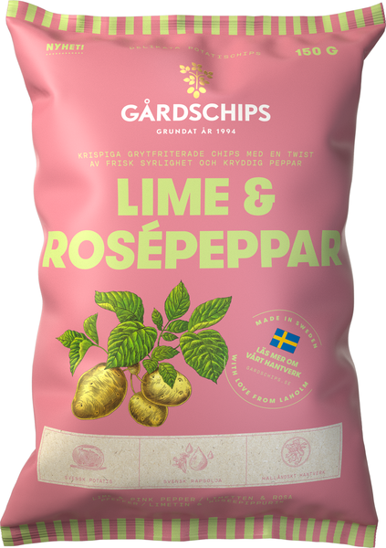 Gårdschips  Lime Rosepeppar 150g 10st