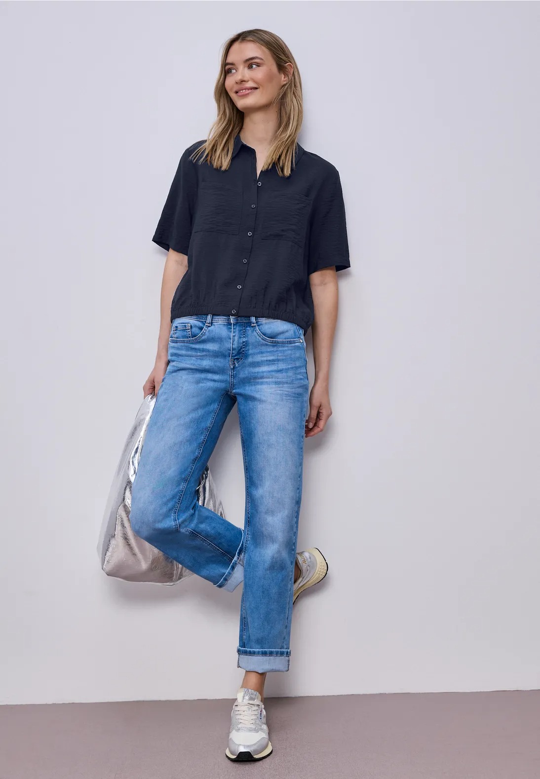 LTD QR Shirtcollar Blouse - Shadowed Navy - Street One - 3