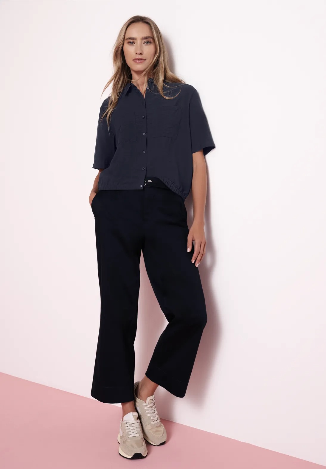 LTD QR Shirtcollar Blouse - Shadowed Navy - Street One - 5