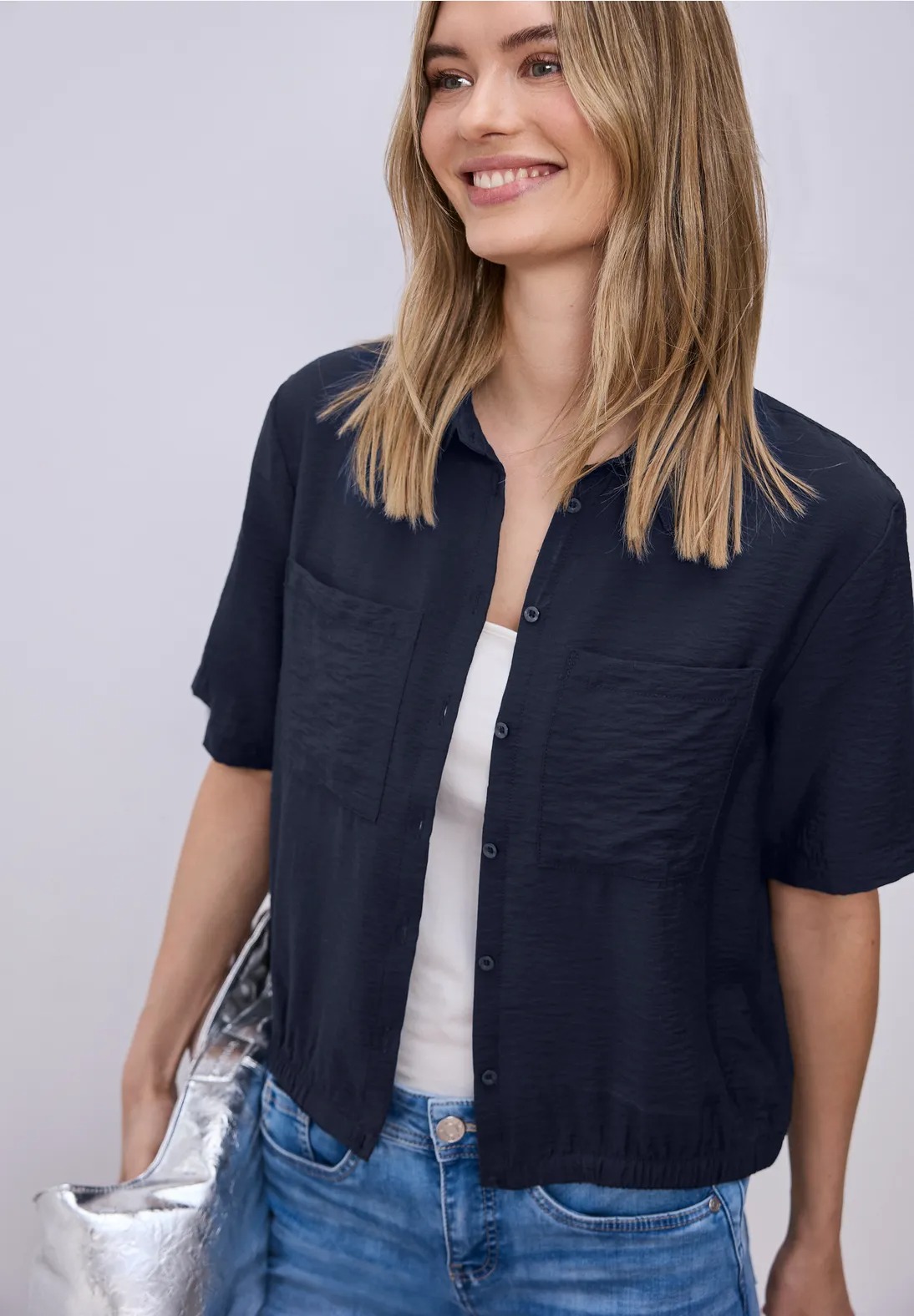 LTD QR Shirtcollar Blouse - Shadowed Navy - Street One