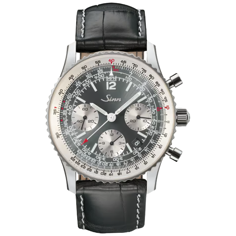 903.093 Sinn 903 St II A svart kalvskinsläderband med alligator prägling