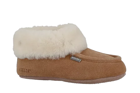 Fårskinnstofflor med gummisula Axelda London brun chestnut