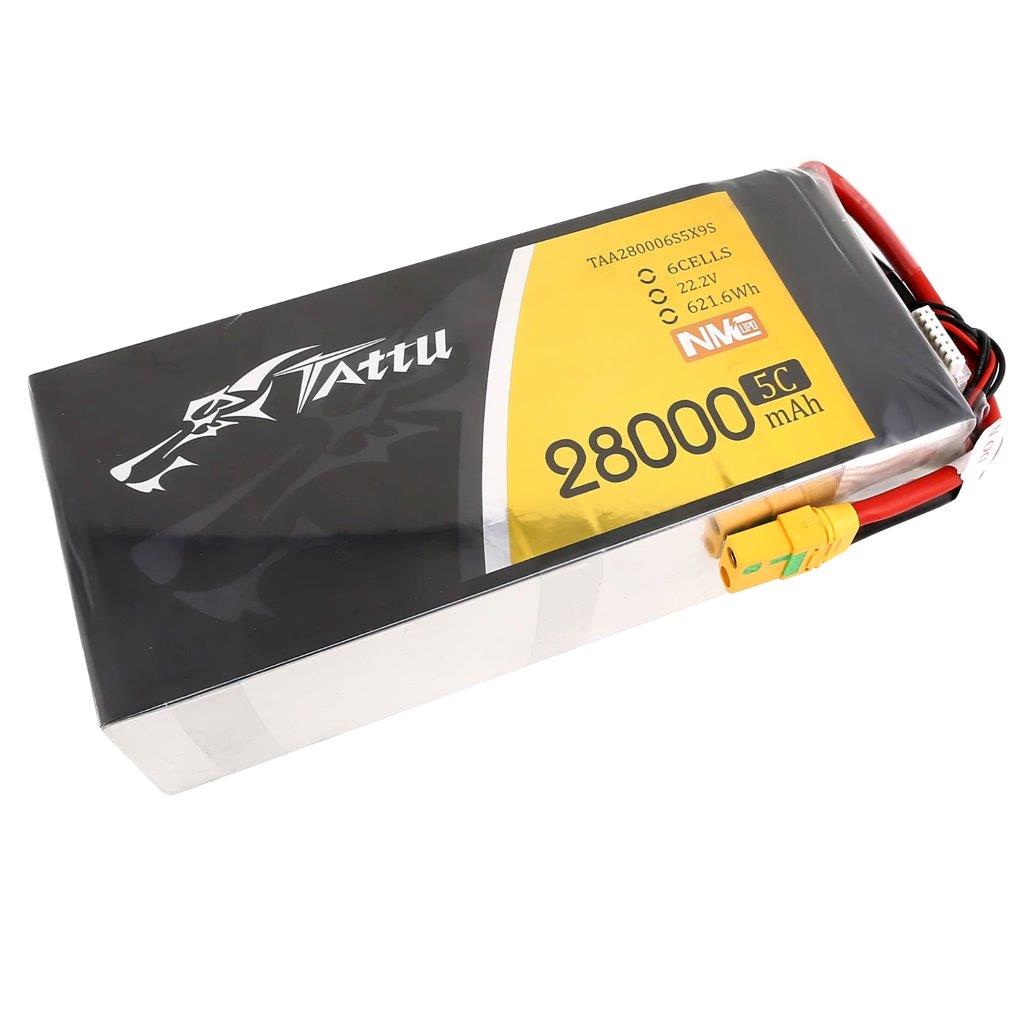 GensAce Tattu Semi-Solid 28000mAh 22.2V 5C 6S1P Lipo Battery Pack w/ XT90-S plug - 2