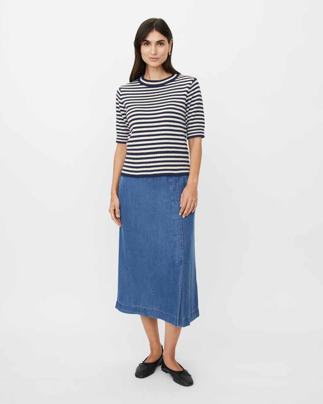 Jeanskjol Selithia slits fram mellanblå denim - 3
