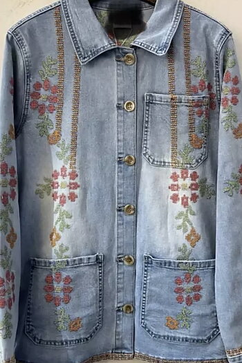 Qnuz - Bohemian Denim Jacket W Embrodery Denim Blue