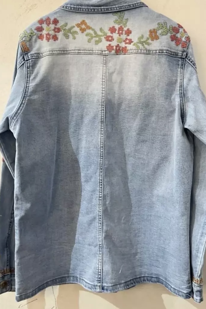 Qnuz - Bohemian Denim Jacket W Embrodery Denim Blue - 2